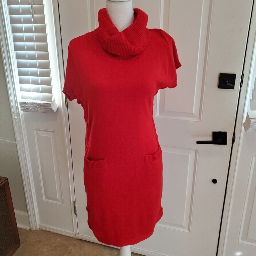 Calvin Klein Sweater Dress Womens Small Cowl Neck Side Button Pockets